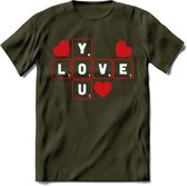 Love You - Valentijn T-Shirt | Grappig Valentijnsdag Cadeautje voor Hem en Haar | Dames - Heren - Unisex | Kleding Cadeau | - Leger Groen - L