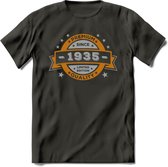 Premium Since 1935 T-Shirt | Goud - Zilver | Grappig Verjaardag Kleding Cadeau Shirt | Dames - Heren - Unisex Tshirt | - Donker Grijs - XL