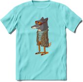 Casual vos T-Shirt Grappig | Dieren honden Kleding Kado Heren / Dames | Animal Skateboard Cadeau shirt - Licht Blauw - M