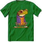 Casual kikker T-Shirt Grappig | Dieren reptiel Kleding Kado Heren / Dames | Animal Skateboard Cadeau shirt - Donker Groen - XXL