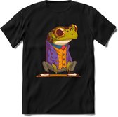 Casual kikker T-Shirt Grappig | Dieren reptiel Kleding Kado Heren / Dames | Animal Skateboard Cadeau shirt - Zwart - L