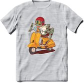 Casual scooter kikker T-Shirt Grappig | Dieren reptiel Kleding Kado Heren / Dames | Animal Skateboard Cadeau shirt - Licht Grijs - Gemaleerd - L