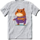 Casual kat T-Shirt Grappig | Dieren katten Kleding Kado Heren / Dames | Animal Skateboard Cadeau shirt - Licht Grijs - Gemaleerd - XL