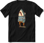 Casual haai matroos T-Shirt Grappig | Dieren vissen Kleding Kado Heren / Dames | Animal Skateboard Cadeau shirt - Zwart - 3XL