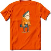 Casual skater haai T-Shirt Grappig | Dieren vissen Kleding Kado Heren / Dames | Animal Skateboard Cadeau shirt - Oranje - 3XL