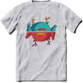 Casual monsters T-Shirt Grappig | Dieren Kleding Kado Heren / Dames | Animal Skateboard Cadeau shirt - Licht Grijs - Gemaleerd - L