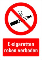 Verboden E-sigaretten te roken sticker met tekst 210 x 297 mm