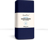 Hoeslaken Loom One – 100% Katoen jersey – 130x200 cm – épaisseur de matelas jusqu'à 23 cm – 160 g/m² – Bleu foncé