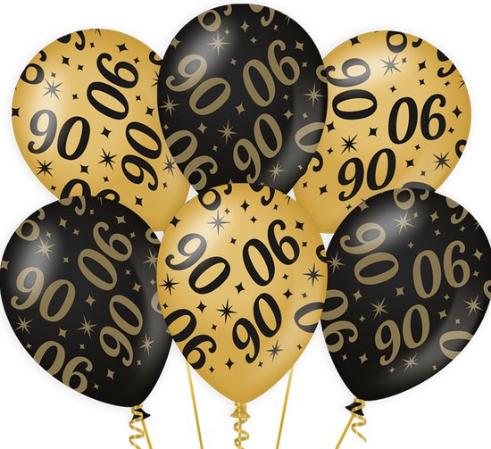 Ballonnen Gold/Black 90 jaar (6 stuks)