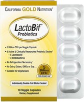 Lactobif Probiotica / 5 miljard CFU per capsule / Darmondersteuning / Gezonde darmflora / Vegetarisch / 10 stuks / Geen koeling nodig! / Ideaal voor onderweg/op reis / 10-daagse ku