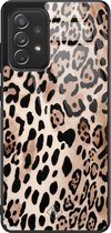 Samsung A52s hoesje glass - Luipaard print bruin | Samsung Galaxy A52 5G case | Hardcase backcover zwart