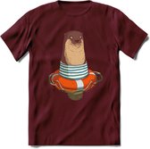 Casual zeehond T-Shirt Grappig | Dieren zeehonden Kleding Kado Heren / Dames | Animal Skateboard Cadeau shirt - Burgundy - S