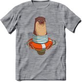 Casual zeehond T-Shirt Grappig | Dieren zeehonden Kleding Kado Heren / Dames | Animal Skateboard Cadeau shirt - Donker Grijs - Gemaleerd - XXL