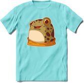 Blije kikker T-Shirt Grappig | Dieren reptielen Kleding Kado Heren / Dames | Animal Skateboard Cadeau shirt - Licht Blauw - S