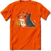 Graaf Dracula kat T-Shirt Grappig | Dieren katten halloween Kleding Kado Heren / Dames | Animal Skateboard Cadeau shirt - Oranje - XXL