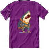 Casual haai T-Shirt Grappig | Dieren vissen Kleding Kado Heren / Dames | Animal Skateboard Cadeau shirt - Paars - XXL