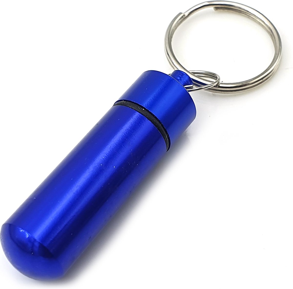 Sleutelhanger safe met spat-waterdicht XL aluminium kokertje buisje voor bijvoorbeeld adres of pillen - blauw