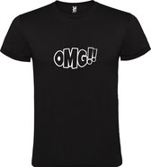 Zwart t-shirt met tekst 'OMG!' (O my God) print Wit size L