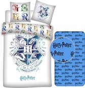 Harry Potter Dekbedovertrek- Katoen- 1persoons- 140x200- Dekbed Draco- Hogwarts Logo , incl. Harry Potter hoeslaken 90x200+ 25cm