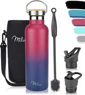 Milu Roestvrij Staal Vacuüm Geïsoleerde Waterfles - 500ml, 750ml, 1l (+3 Deksels) Dubbelwandige Metalen Fles, Voor Warme, Koude & Koolzuurhoudende Dranken (Berry Blauw, 750ml)