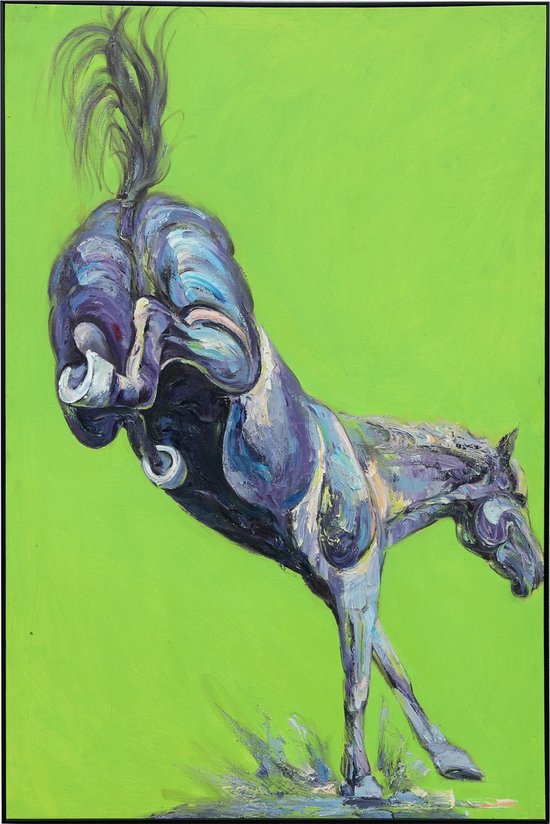 Fine Asianliving Olieverf Schilderij 100% Handgeschilderd 3D met Reliëf Effect en Zwarte Omlijsting 100x150cm Paard Groen