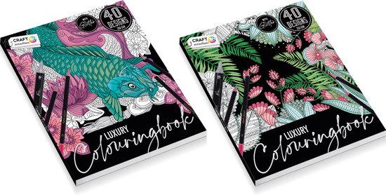 Craft Sensations Colouringbook Luxury with Glitter | Set van 2 | 250 grams | Dik Kleurpapier | geschikt voor markers & kleurpotloden | Elk kleurboek voorzien van 40 pagina's | Kleurboek voor volwassenen | 80 designs in totaal