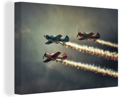 Canvas schilderij 180x120 cm - Wanddecoratie Drie vliegtuigen tijdens de show - liggend - Muurdecoratie woonkamer - Slaapkamer decoratie - Kamer accessoires - Schilderijen