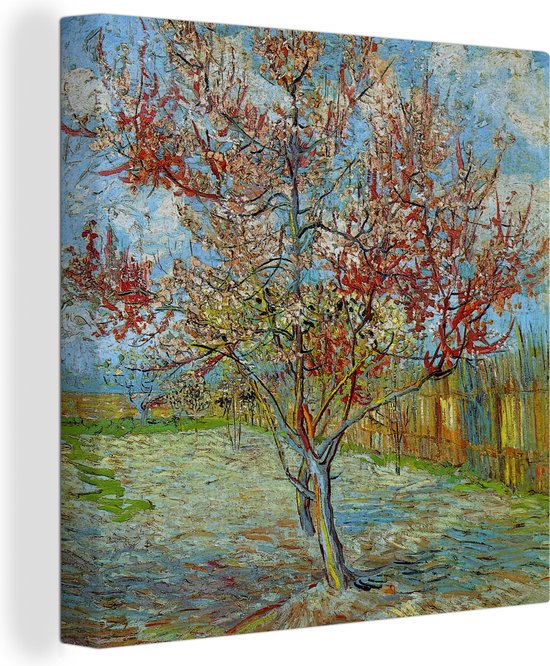 Canvas Schilderij De roze perzikboom - Schilderij van Vincent van Gogh - 20x20 cm - Wanddecoratie