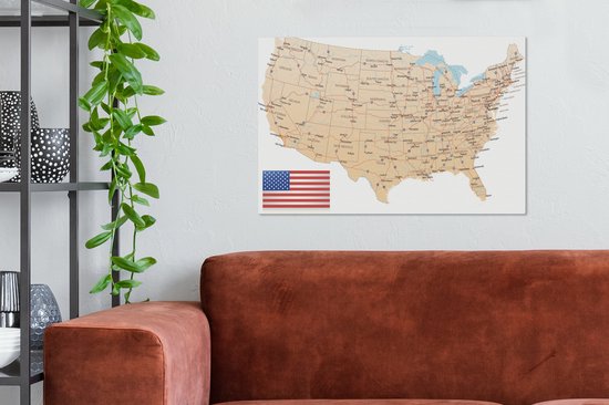 Tableau Peinture sur Toile Carte Détaillée de l' Amérique - 90x60 cm - Décoration murale