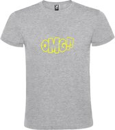 Grijs t-shirt met tekst 'OMG!' (O my God) print Geel  size XXL