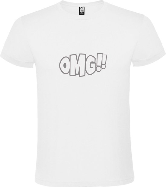 Wit t-shirt met tekst 'OMG!' (O my God) print Zilver  size 3XL
