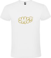 Wit t-shirt met tekst 'OMG!' (O my God) print Goud  size XXL