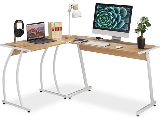 Relaxdays grand bureau d'angle - coin rond - table d'ordinateur en acier -  long bureau... | bol