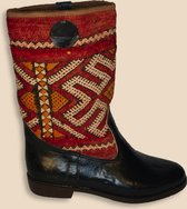 Bravas Boutique Kelim Boots LORITA Hoog - Laarzen - 100% Echt Leder - Handgemaakt - Zwart Met Gekleurde Kelim - EU 41
