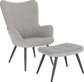 Relaxstoel leunstoelen vintage retro stoel gestoffeerde stoel met kruk televisiestoel oorfauteuil corduroy lichtgrijs SKS28hgr