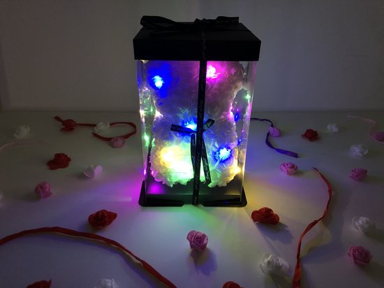 Rose bear- Rozen beer - Valentijn cadeautje vrouw- Moederdag cadeautje- Teddy beer- 25 cm- Giftbox- LED verlichting- Wit- Shopping4All