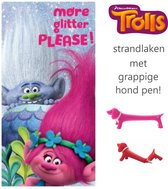 Trolls Handdoek met Peppa Pig Strandbal | More Glitter | Strandhanddoek | Zwembad | Strand | Badkamer | Quick Dry Microvezel | 70 x 140 cm