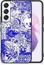 Smartphone Hoesje Geschikt voor Samsung Galaxy S22 Back Case TPU Siliconen Hoesje met Zwarte rand Angel Skull Blue