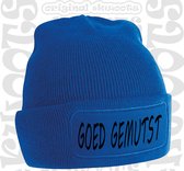 GOED GEMUTST muts - Blauw (zwarte tekst) - Beanie - One Size - Unisex - Grappige teksten - Quotes - Kwoots - Wintersport - Aprés ski muts