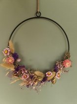 Metalen ring met droogbloemen - aan touw / Droogbloemen krans / Kado / Kleurrijk / Dried flowers