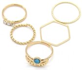 Musthaves Set ringen 5stuks Blauw maan goudkleur