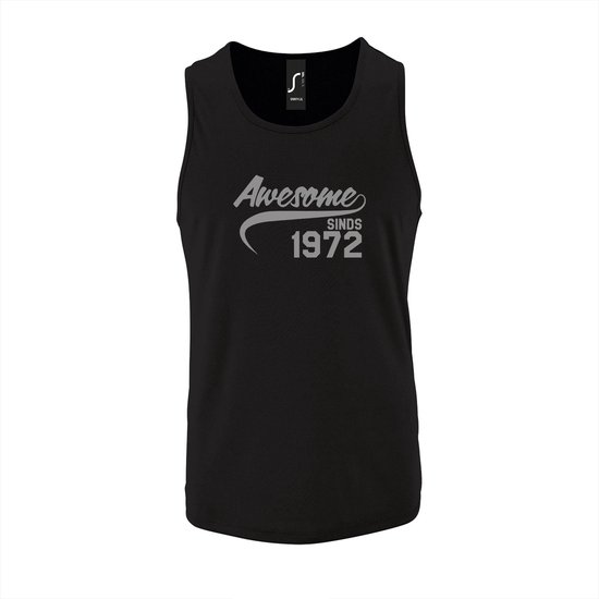 Zwarte Tanktop sportshirt met "Awesome sinds 1972" Print Zilver Size L