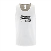 Witte Tanktop sportshirt met "Awesome sinds 1982" Print Zwart Size L