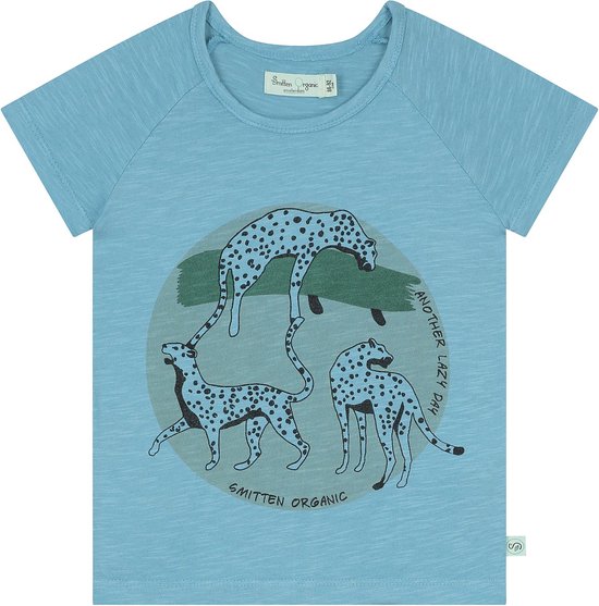 Smitten Organic - 'Saut de léopard allongé sur un acacia' T-shirt Blauw à manches courtes