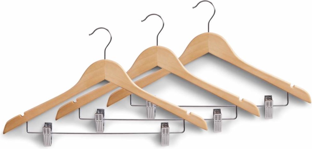 ijzer Achtervoegsel Monografie Zeller Present Houten kledinghangers met clips 3 stuks - Metaal -  Uitschuifbaar | bol.com