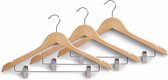 Zeller Present Houten kledinghangers met clips 3 stuks - 17114 - Verstelbaar