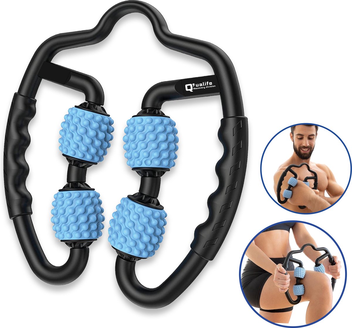 Goedkoopste Q’ualife® Massage Roller – Massagebal – Triggerpoint – Foam roller – Nek, Armen en Benen – Blauw/Roze