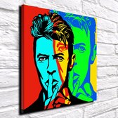 David Bowie Pop Art Acrylglas - 100 x 100 cm op Acrylaat glas + Inox Spacers / RVS afstandhouders - Popart Wanddecoratie