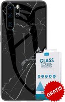 Backcover Marmerlook Hoesje Huawei P30 Pro Zwart - Gratis Screen Protector - Telefoonhoesje - Smartphonehoesje