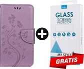 Bookcase Hoesje Vlinders Met Pasjeshouder iPhone 13 Pro Max Paars - Gratis Screen Protector - Telefoonhoesje - Smartphonehoesje